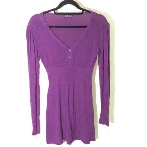 Purple Tunic / Sweater Dress, V-neck, fitted waist